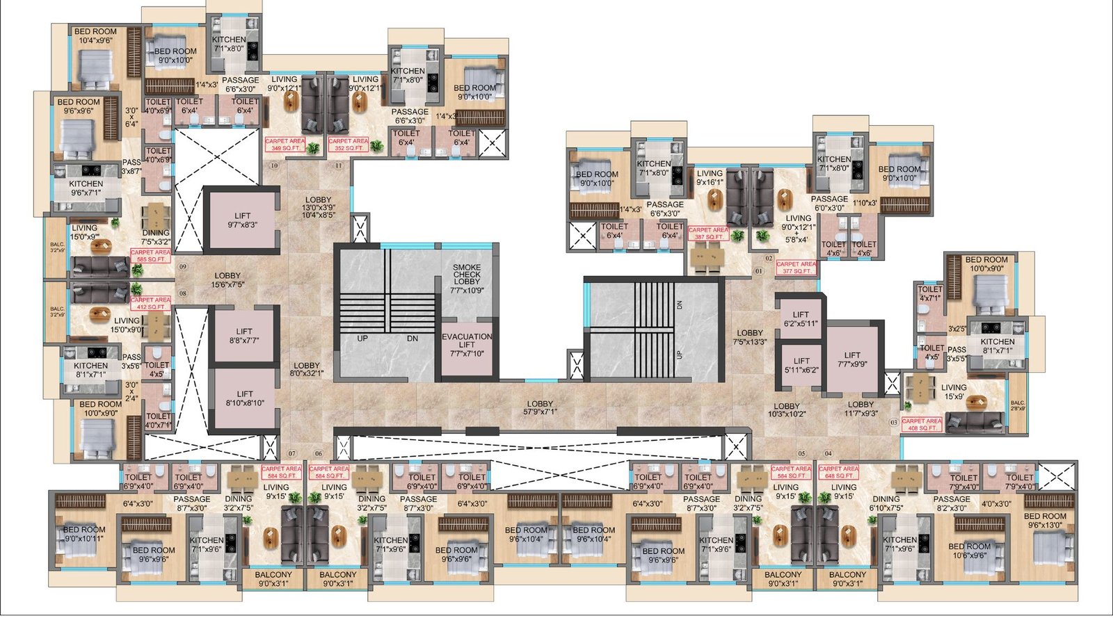 Trishika-Skye-175-Typical-Floor-Plan-21 to 25-Floor